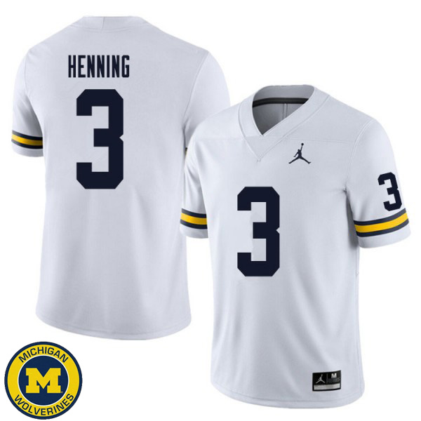 Mens University of Michigan #3 A.J. Henning White NCAA Player Game Jersey